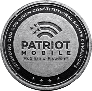 Patriot Mobile silver challenge coin featuring the phrase Defending Our God Given Constitutional Rights and Freedoms.